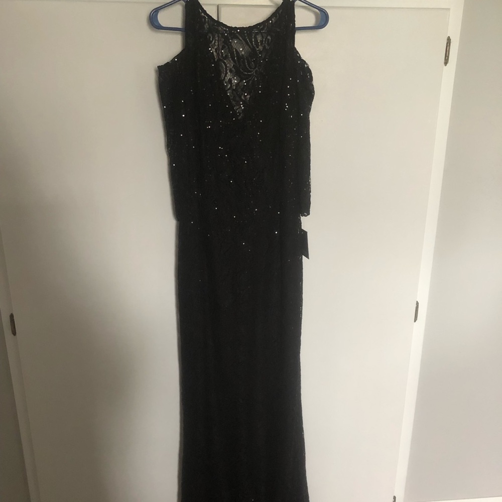 Marina Black Lace and Sequin Evening Dress